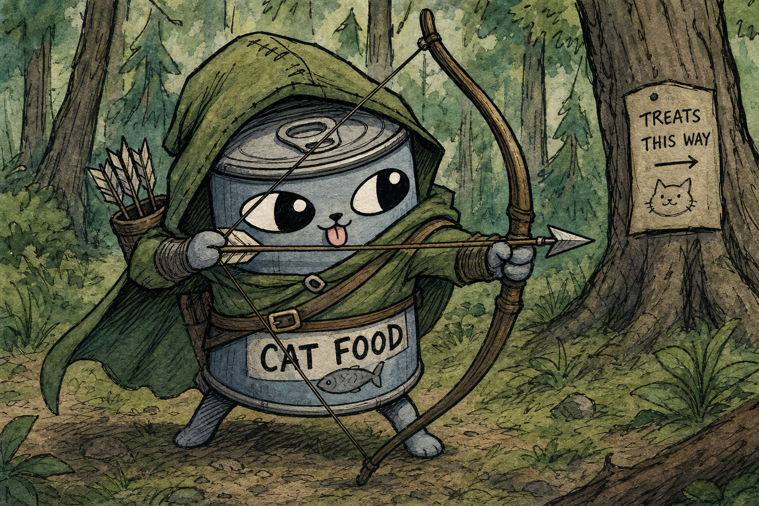 CANCAT dressed as an archer in the forest